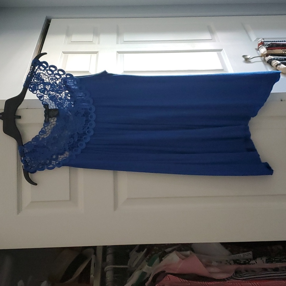 Royal blue lace embellished tunic top